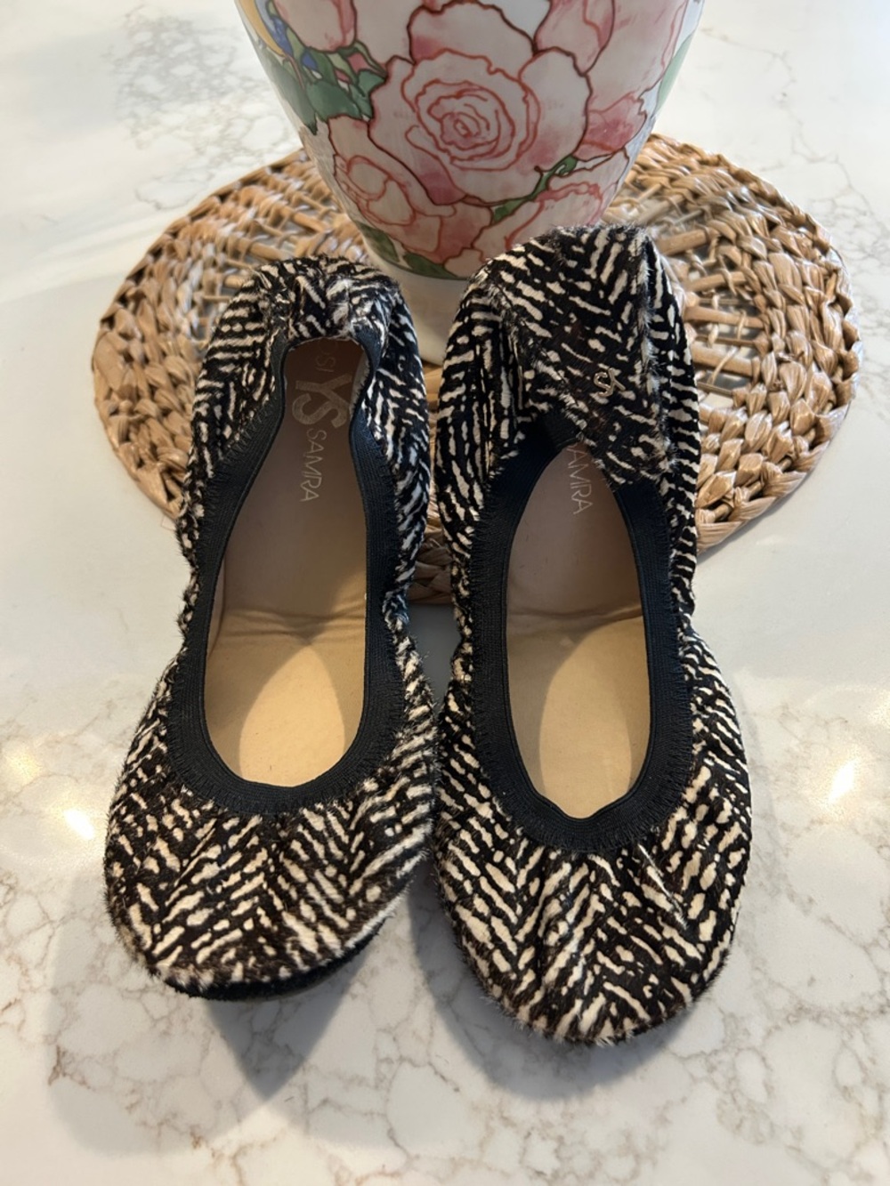 Yosi Samra zebra stripe calf hair ballet flats 8